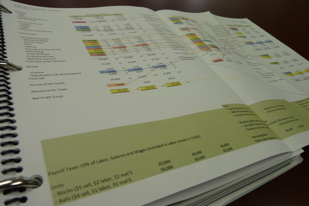 An operating model and cash-flow build open on a desk